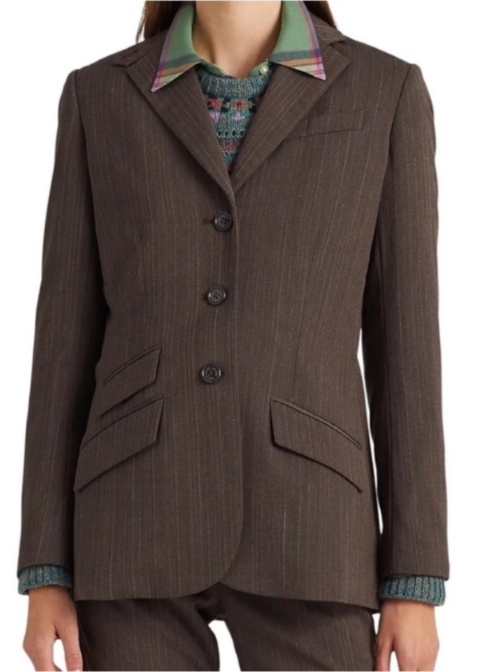 Lauren Ralph Lauren 18 Blazer Herringbone 3 pockets brown multi Suit Jacket NWT